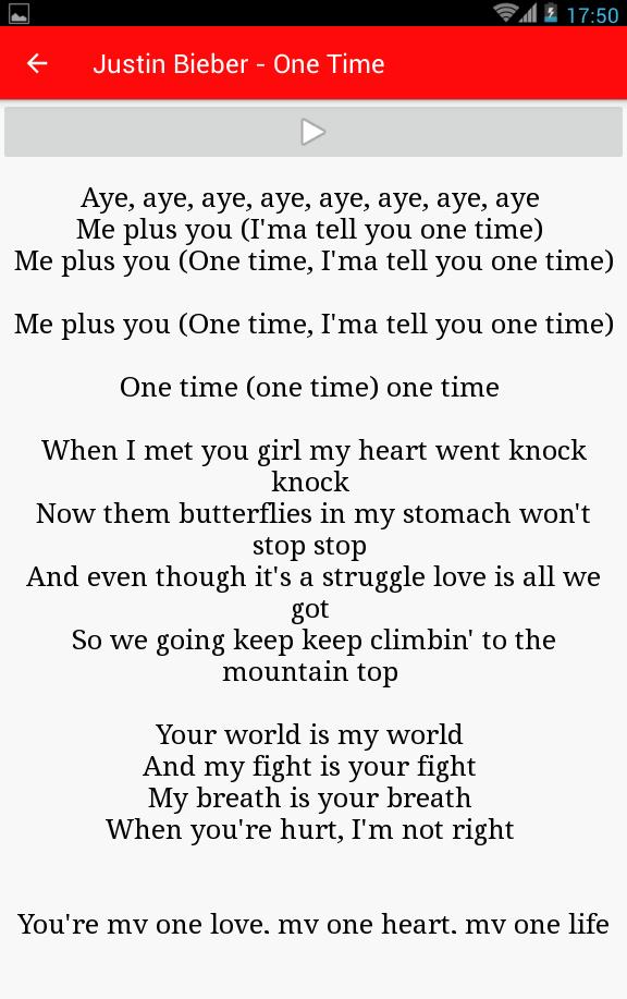 Justin Bieber - One time (lyrics) 