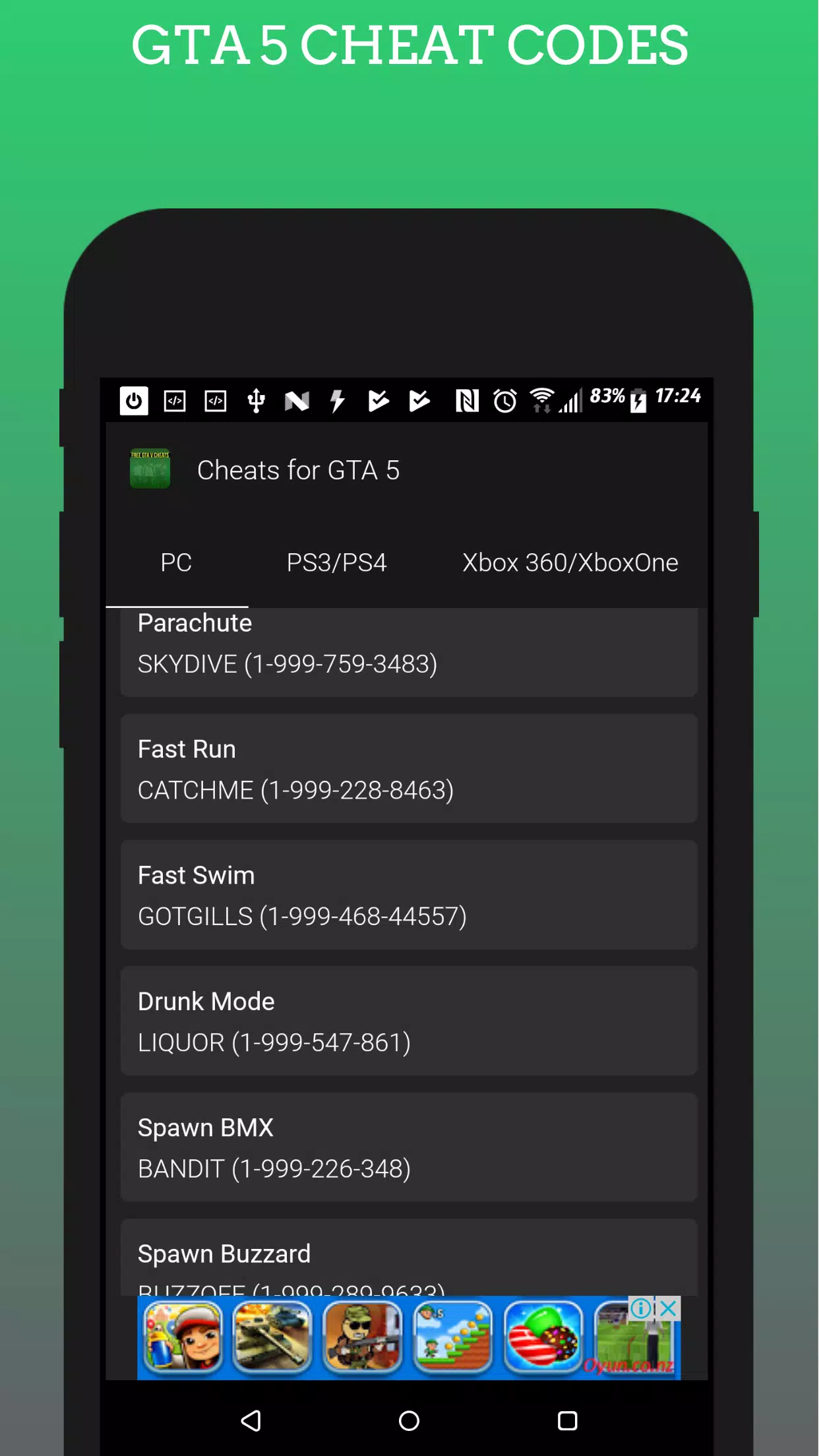 Cheat codes GTA V APK pour Android Télécharger