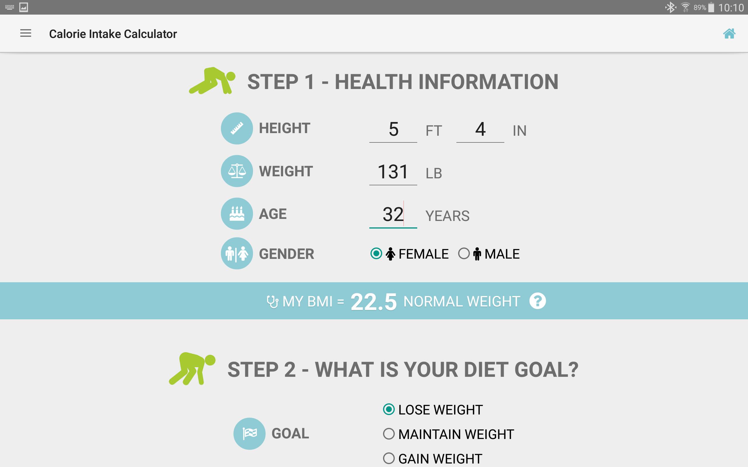 Bmi And Calorie Intake Calculator - Aljism Blog