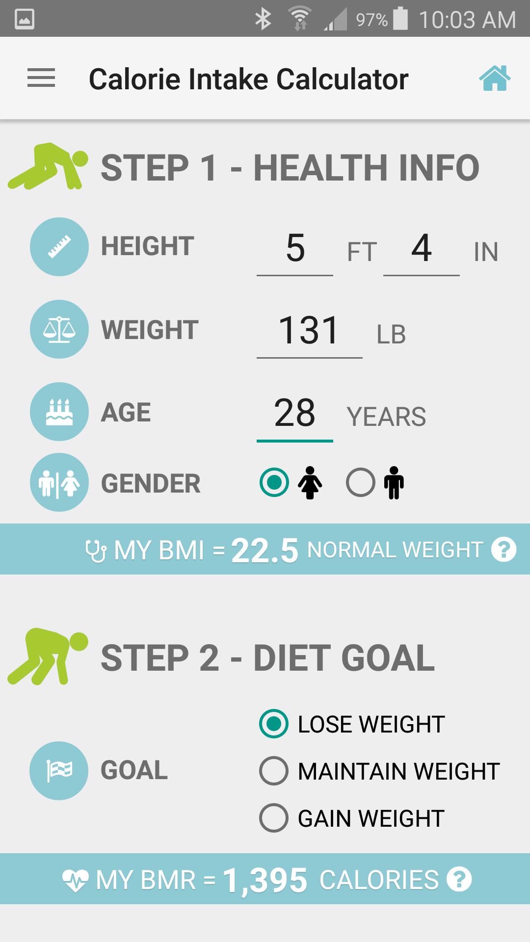 Descarga de APK de Calories Intake Calculator para Android