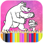 Coloring Book For Kids : Little Girl and Bear icône