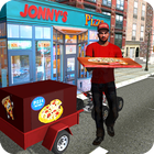 Futuristic Sports Bike Pizza Delivery Boy in City icon