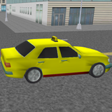 Taxi moderno que conduce 3D icono