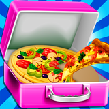 caja de almuerzo de pizza de queso juego de cocina icono
