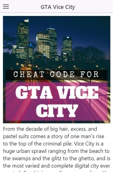 Cheat code for Grand theft auto vice city cheats pour Android - Téléchargez  l'APK