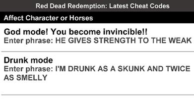 Cheat Codes for Red Dead Redemption imagem de tela 1