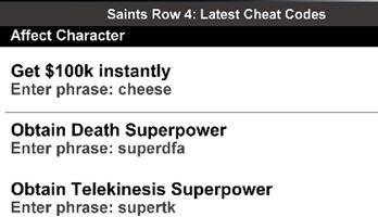 Cheat Codes for Saints Row 4 تصوير الشاشة 1