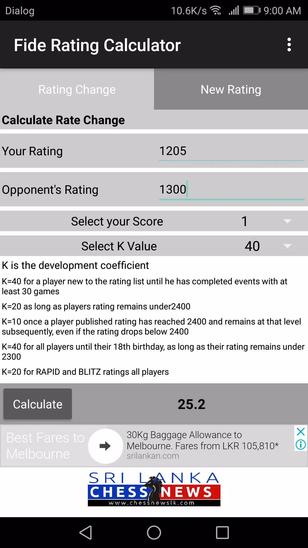 FIDE Elo rating calculator