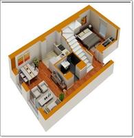 3D Small House Layout Design Affiche
