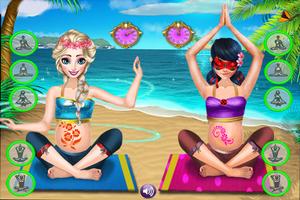Ice Princess Queen & Ladybug Pregnant  Beach Yoga ポスター