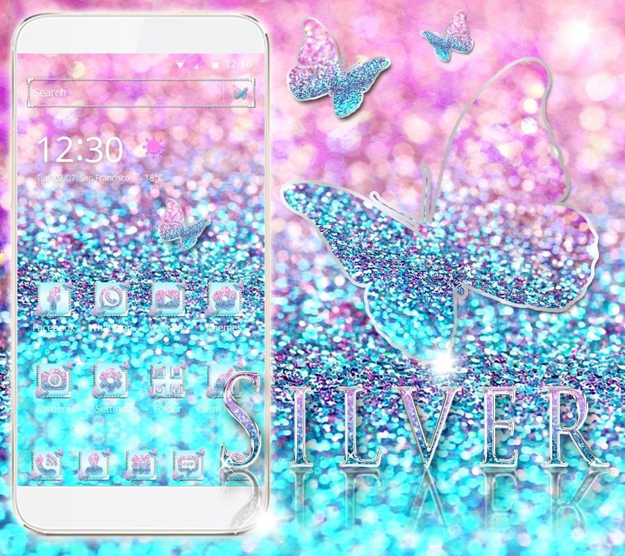 Android 用の シルバーキラキラ蝶のテーマ Silver Glitter Butterfly Apk をダウンロード