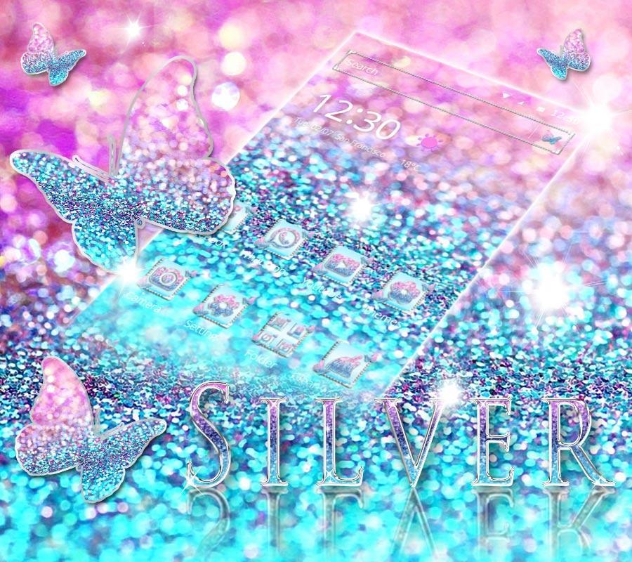 Android 用の シルバーキラキラ蝶のテーマ Silver Glitter Butterfly Apk をダウンロード