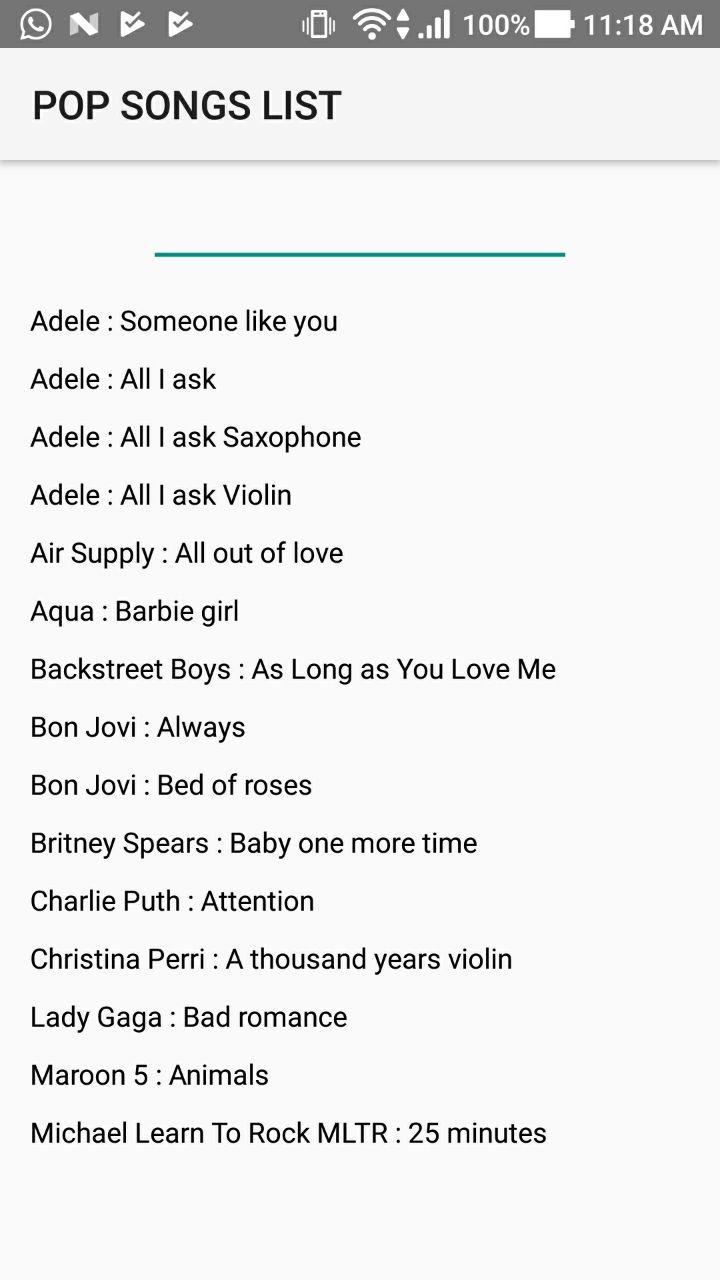 POP SONGS LIST APK for Android Download