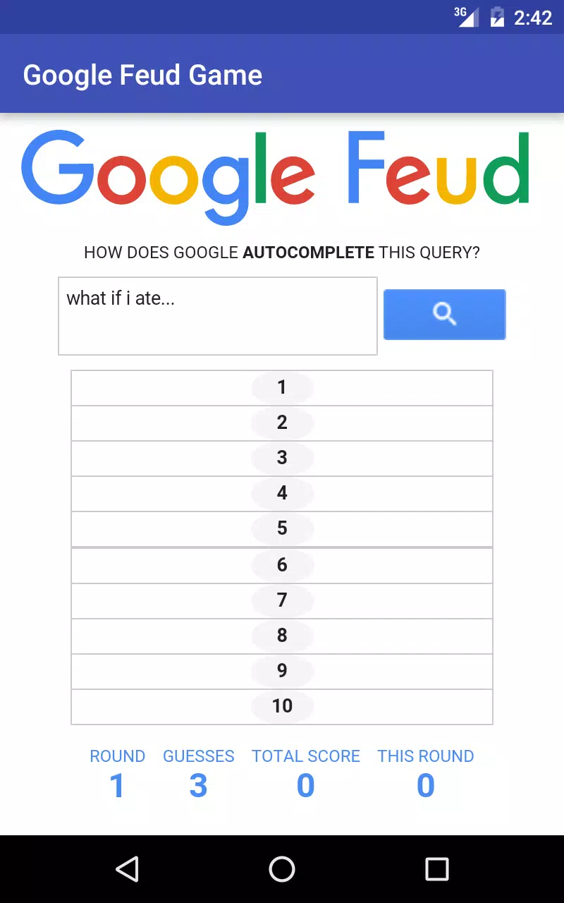 Google Feud Autocomplete Game