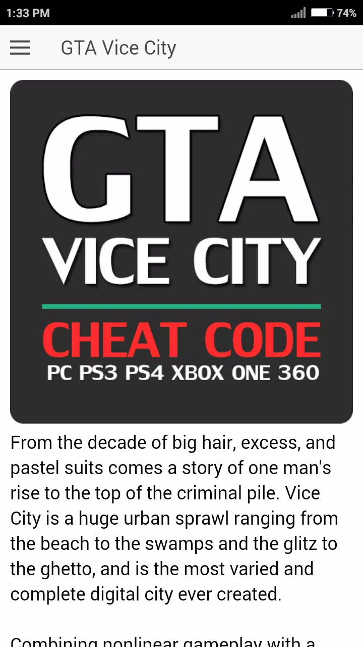 Cheat Code for GRAND THEFT AUTO VICE CITY GTA Game APK للاندرويد تنزيل