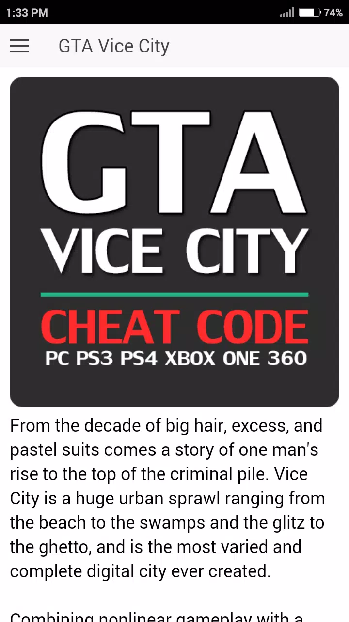 Download do APK de Cheat Code for GRAND THEFT AUTO VICE CITY GTA