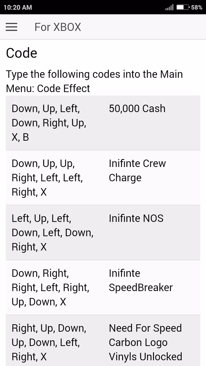 Cheat Code for Need For Speed Carbon Games NFS APK für Android herunterladen