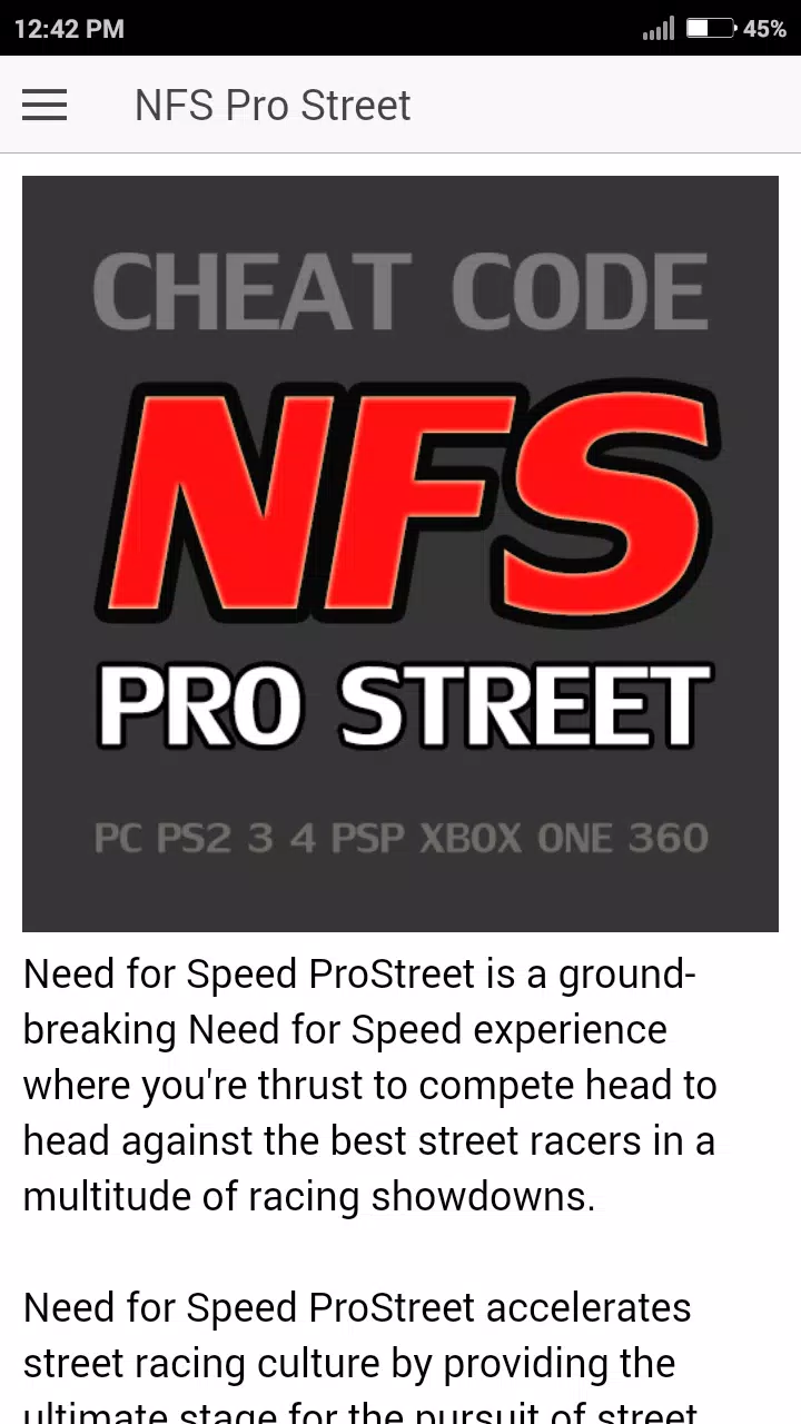 Cheat code for Need for Speed Pro Street Games NFS APK pour Android  Télécharger