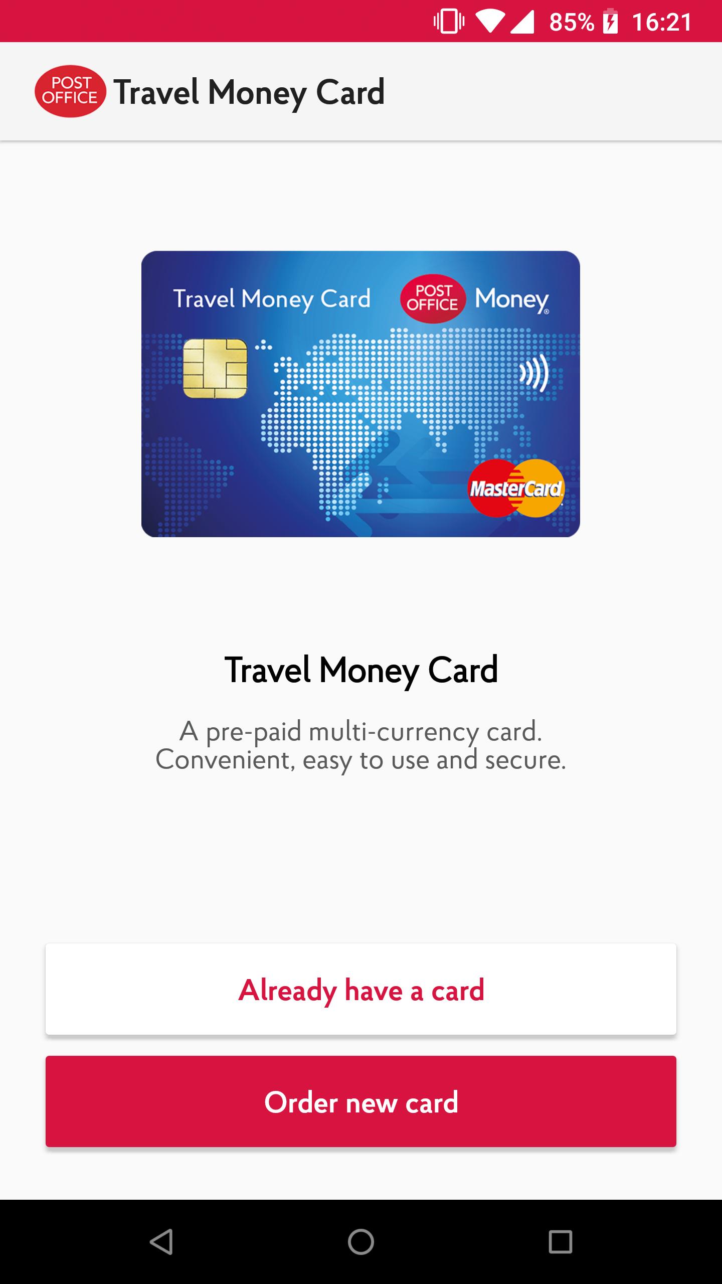 Travel money card post office