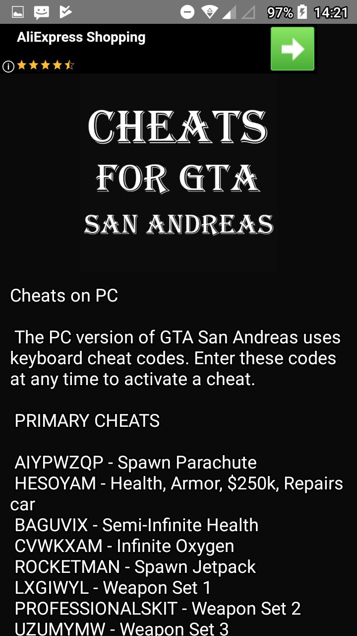 Cheat Codes For Gta San Andreas For Android Apk Download - infinite 2 roblox codes