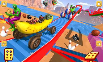 Superhero Fruit Car Race Banana Racing Stunts Cartaz
