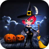 Halloween witch bird icon