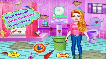 Hoch Schule Mädchen Reinigung Haus Spiele Plakat