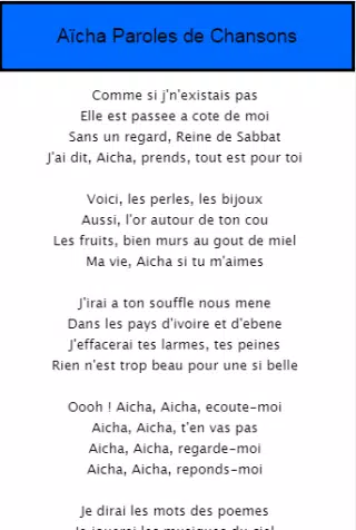 Aïcha Paroles de Chansons for Android - APK Download