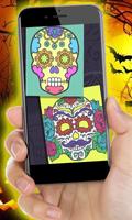 Halloween Buku Mewarnai - Cat Meksiko Skulls poster