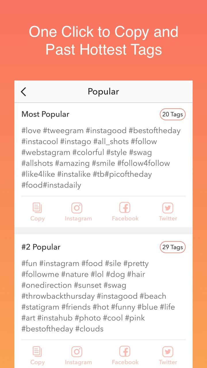 Hashtag Get Likes Followers for Instagram for Android Hashtag Get Likes Followers for Instagram for Android