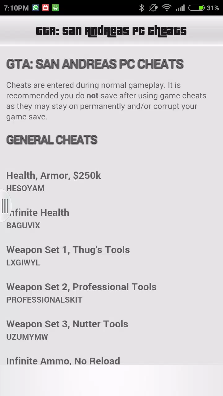 Cheats for GTA San Andreas APK pour Android Télécharger