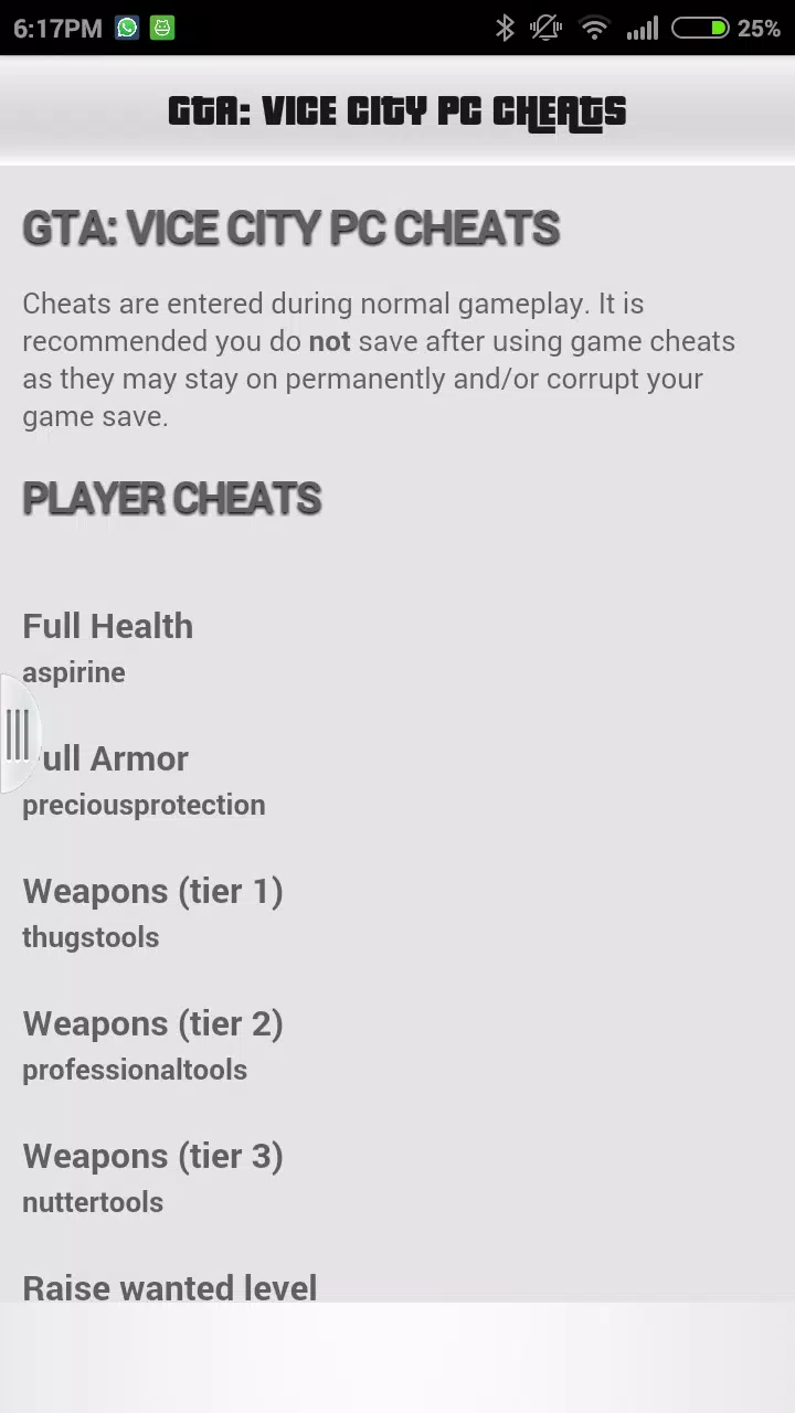 GTA Vice City Cheat codes . - Games for android & pc