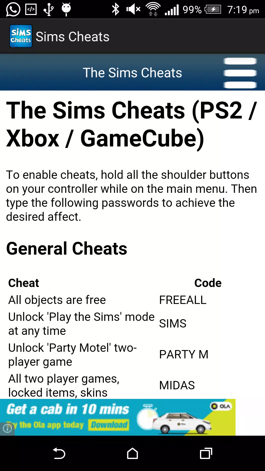 Скачать The Sims 2 Cheats APK для Android