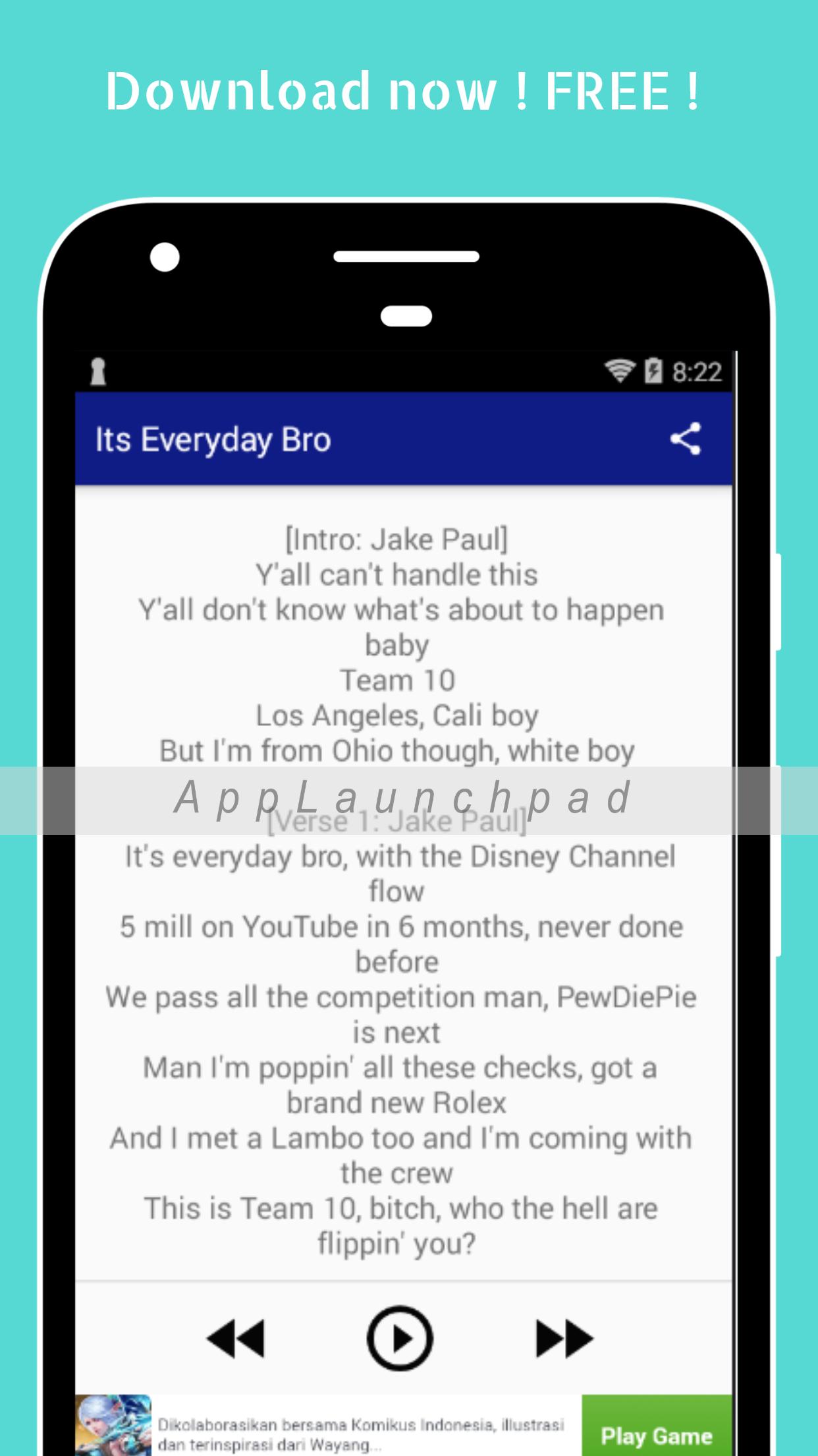 JAKE PAUL song lyrics it's everyday bro i love you for Android ...