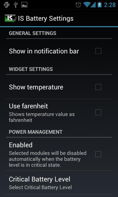 Battery settings. Disable critical Battery Level shutdown Android.