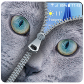 Blue Cat Lockscreen:Blue Cute Cat Zipper 2017 icône