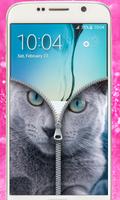 Blue Cat Lockscreen:Blue Cute Cat Zipper 2017 Screenshot 3