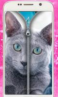 Blue Cat Lockscreen:Blue Cute Cat Zipper 2017 ポスター