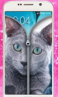 Blue Cat Lockscreen:Blue Cute Cat Zipper 2017 スクリーンショット 1