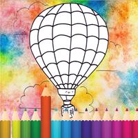 coloring Hot Air Balloon पोस्टर