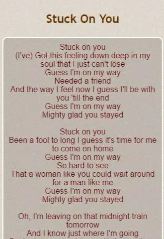 STUCK ON YOU LYRICS by LIONEL RICHIE: Stuck on you I've