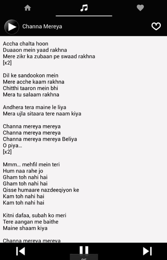 Channa mereya lirik Channa Mereya