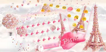 夢幻巴黎鐵塔鍵盤主題 夢中粉色玫瑰花巴黎