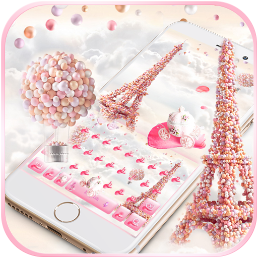 夢幻巴黎鐵塔鍵盤主題 夢中粉色玫瑰花巴黎
