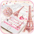 Pembe Paris gül Klavye Teması Pink Eyfel Kulesi simgesi