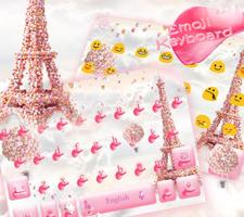 Pink Paris Rose Keyboard Theme - Rose EiffelTower syot layar 1