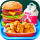 School Lunch Food - Burger, Popcorn Chicken & Milk icône