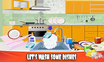 House Dish Washing Kitchen Clean up: Cleaning Sim Affiche