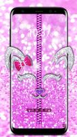 Pink Shiny Kitty Zipper Lock Affiche