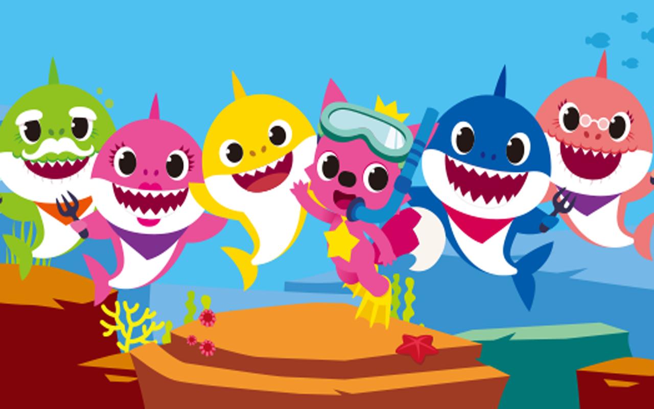 Baby shark pinkfong где послушать. Акуленок бэби Шарк герои. Бейби Шарк Пинкфонг. PINKFONG герои. Акуленок Пинкфонг.